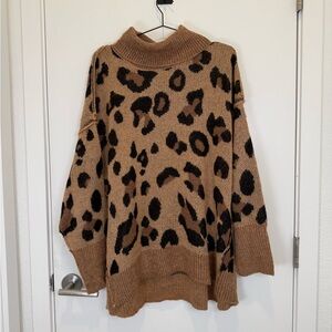 NWT Motherhood Maternity  Tan and Black Leopard Print Turtleneck Sweater